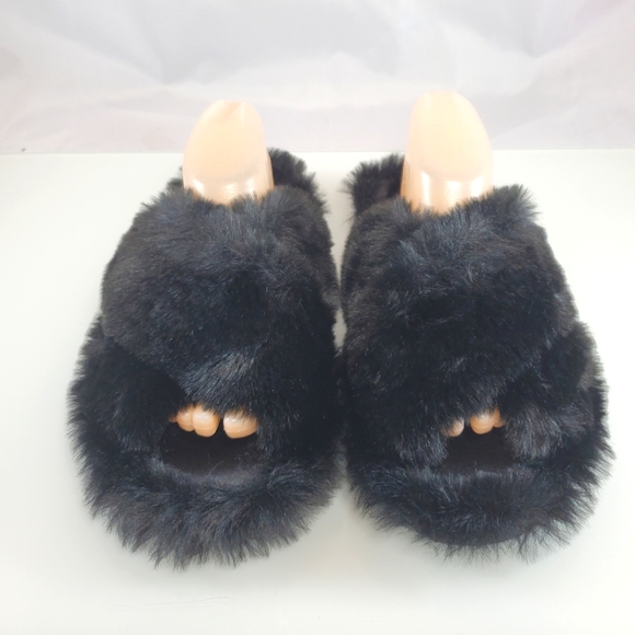 NWT$100 Apparis Black Faux Fur Biba Noir Slides Slip-on Slippers Sz 9 - Picture 2 of 16